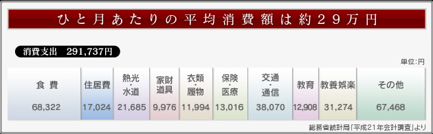 ひと月あたりの平均消費額は約29万円